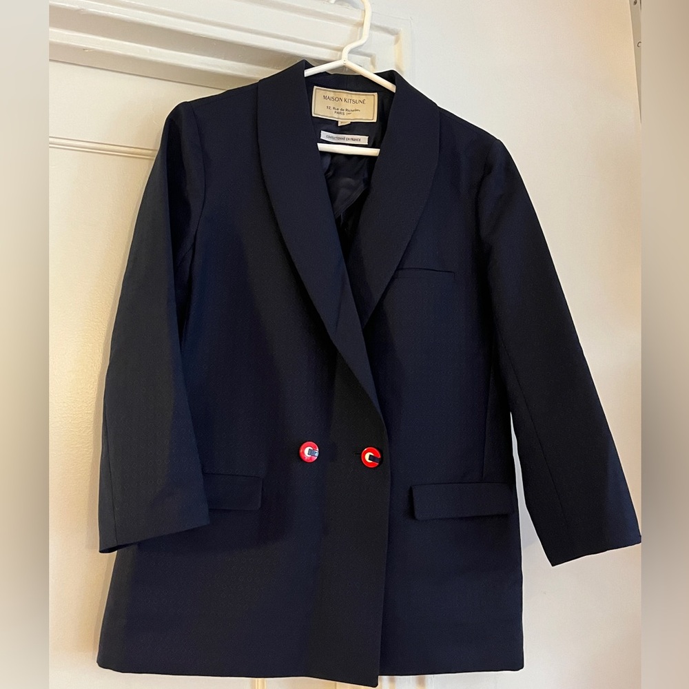 Kitsune Navy Lightweight Wool Double Breasted Blazer Jacket
